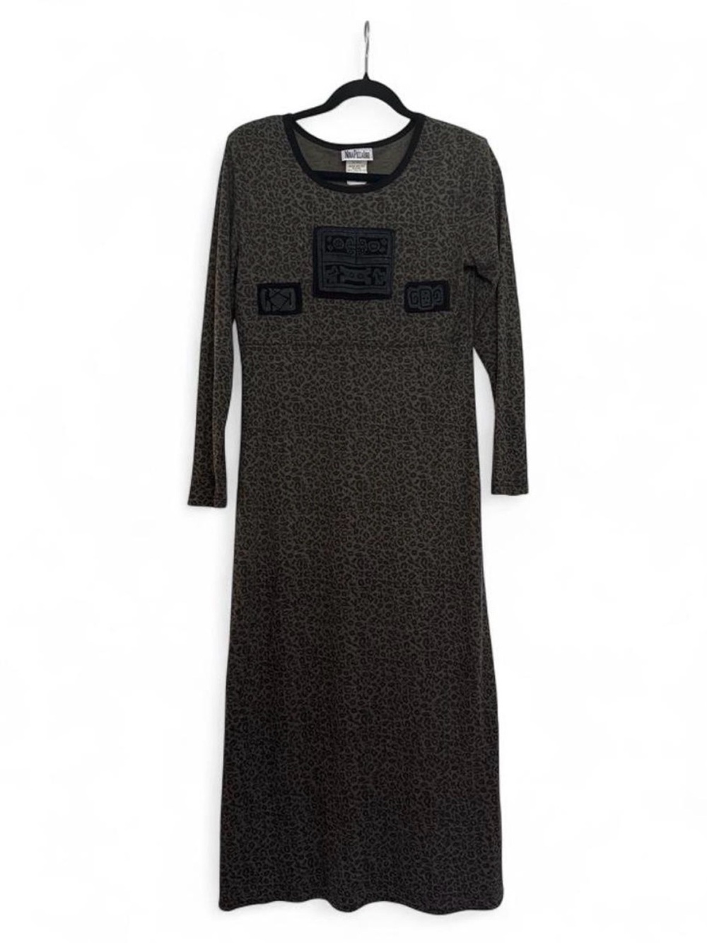 Vintage Nina Piccalino Leopard Print Long Sleeve Maxi Dress Patchwork Size 6